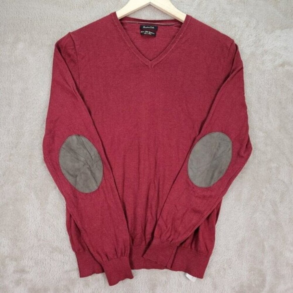 Massimo Dutti Cotton Silk Cashmere Sweater V-Neck Red Long Sleeve Knit Men's M